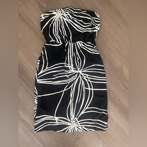 J. Crew Black Strapless Dress with White Floral Line Print